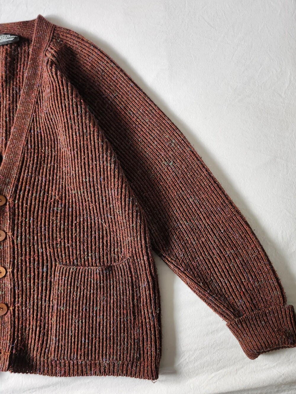 Vintage Parkhurst Brown Ribbed Cardigan Sweater - Picture 4 of 12
